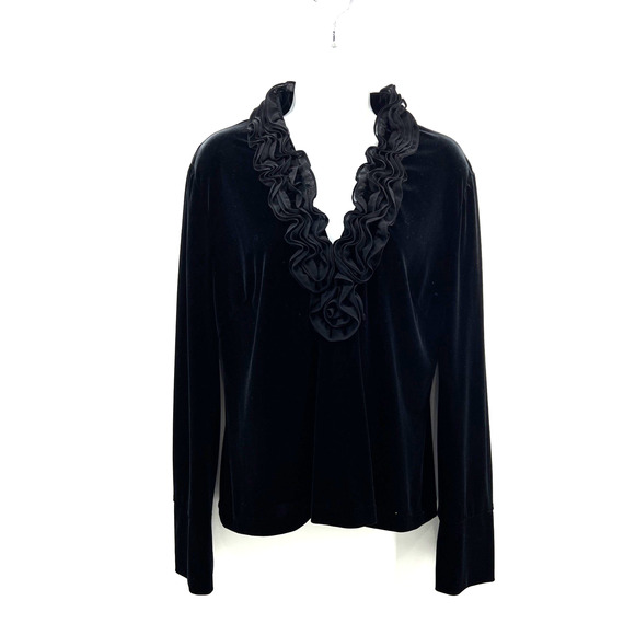 Vintage Women Velvet Top Black Ruffle Boho Romantic Goth Victorian Y2K 90s Glam - Picture 1 of 9